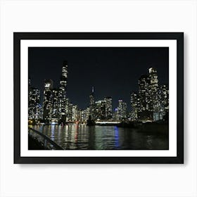 City Cityscape Night River Lights Buildings Skyscrapers Urban Downtown Chicago Architecture Art Print