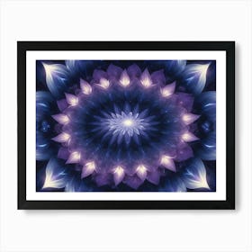 A Mesmerizing, Abstract Image Of A Glowing, Blue, And Purple Flower With Intricate Petals Art Print