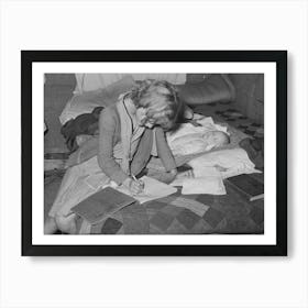 Daughter Of Migrant Auto Wrecker Doing Her Lessons On Bed In Tent Home, Corpus Christi, Texas By Russell Lee Art Print