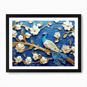 3d Peacock On A Branch Art Print