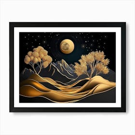 Landscape With Trees And Moon 1 Art Print