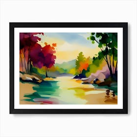 Watercolor Of A River Art Print