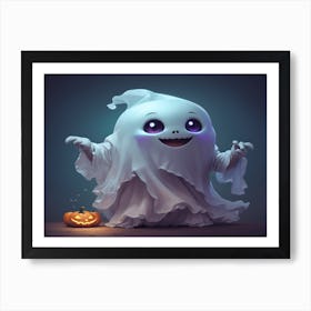 Ghost Halloween With Pumpkin Art Print