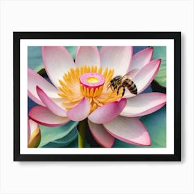 Bee On Lotus Flower Art Print