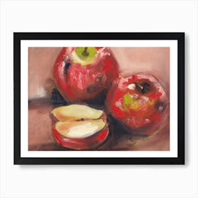 Three Red Apples oil painting kitchen art still life food red beige figurative classical academic impressionism impressionist Art Print