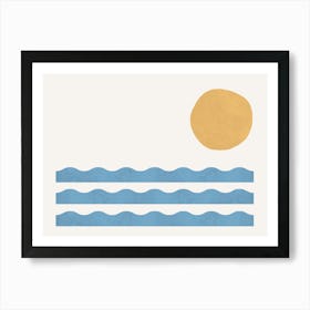 Sun Wave Beach Minimalism Abstract - Sea Blue Gold Horizon Art Print