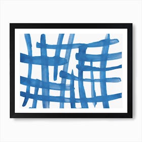 Abstract Lines Blue And White Painting 1 Art Print