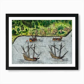 Promontory Of Florida At Which The French Touched, Named By Them The French Promontory ; French Sail To The River Of May Illustration From Grand Voyages (1596) Art Print