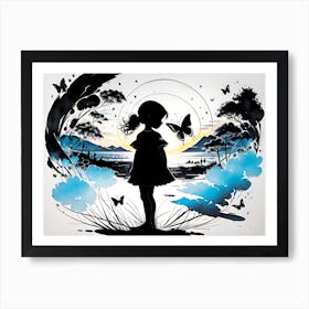 Girl With Butterflies Art Print