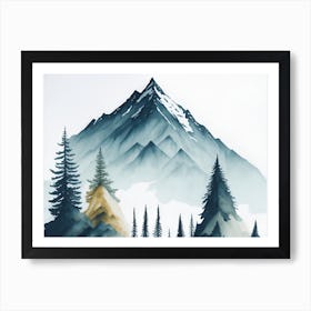 Mountain And Forest In Minimalist Watercolor Horizontal Composition 15 Póster