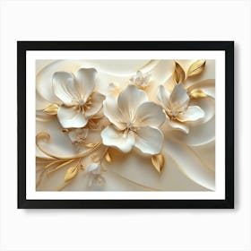 Flowers In Gold and Cream Colors 1 Art Print