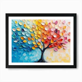 Tree Of Life. 3d Colorful And Vibrant Abstract Tree With Leaves On Hanging Branches Art Print