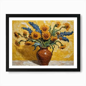 Oil Painting Of Sunflower In A Vase Art Print