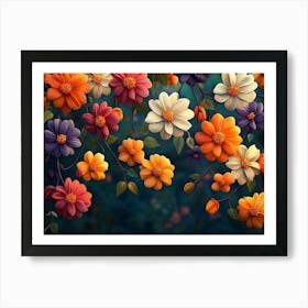 Colorful Flowers Wallpaper 1 Art Print