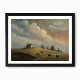 Cows On A Hill Art Print