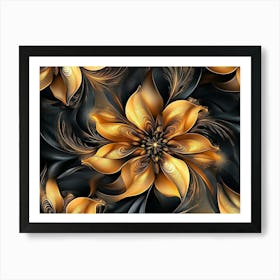 Abstract Golden, Brown And Black Floral Fractal Background 1 Affiche