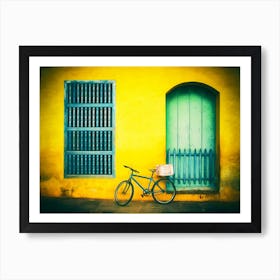 Bicycle Leaning Against Painted Wall Trinidad Cuba Art Print