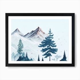 Mountain And Forest In Minimalist Watercolor Horizontal Composition 154 Art Print