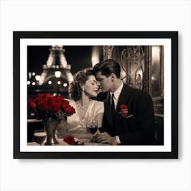 Black And White Photograph Capturing A Vintage Valentines Day Scene A Couple Locked In A Tender Em (1) Art Print