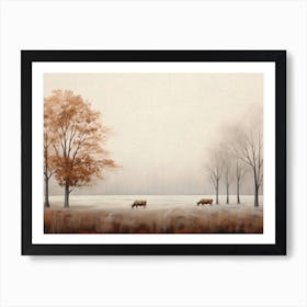 Autumn Countryside Cows Painting Art Print