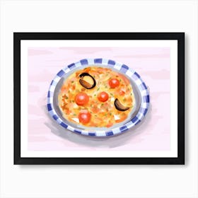 A Plate Of Paella, Top View Food Illustration, Landscape 3 Art Print