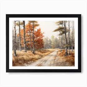 A Painting Of Country Road Through Woods In Autumn 59 Art Print