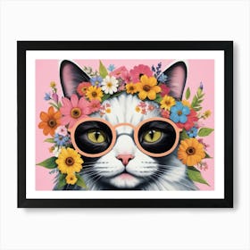 Cat In Flower Crown Art Print