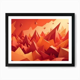 Abstract Landscape With Sharp, Geometric Peaks In Vibrant Red And Orange Hues, Creating A Dynamic And Fiery Visual Art Print