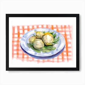 A Plate Of Artichokes, Top View Food Illustration, Landscape 4 Art Print