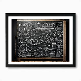 Blackboard With Abstract Graphics And Arrows Hand Drawn Lines Creating Realistic Textures Designs (3) Art Print