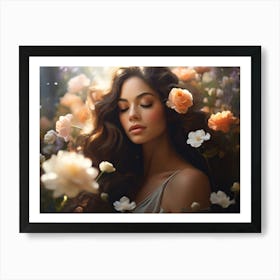 Beautiful Woman With Flowers Paintings Art Print Art Print