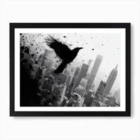 Crow Flying Over City Art Print