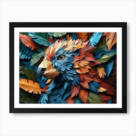 Colorful 3d Animal Artwork with Leaves and Feathers Art Print