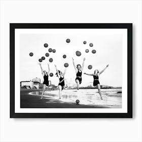 Dancers At The Beach, Black and White, Vintage Old Photo Art Print