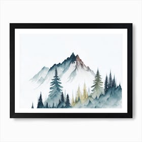 Mountain And Forest In Minimalist Watercolor Horizontal Composition 260 Art Print