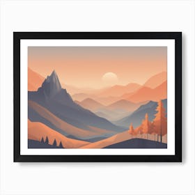 Misty mountains horizontal background in orange tone 141 Art Print