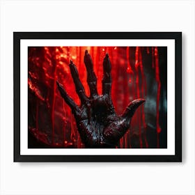 Creepy Texture Focused Close Up Of A Bloody Handprint Oozing Texture Macabre Shadows Accentuating 2 1 Art Print