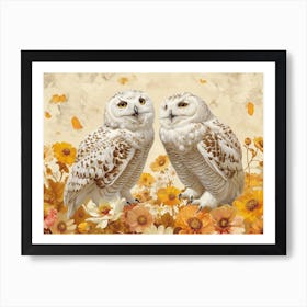 Floral Animal Illustration Snowy Owl 2 Art Print