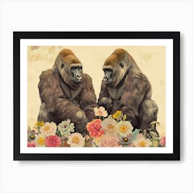 Floral Animal Illustration Mountain Gorilla 2 Art Print