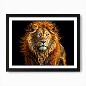 Close Up Portrait Of A Lion With A Golden Mane, Facing The Camera Art Print