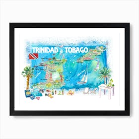 Trinidad Tobago West Indies Illustrated Travel Map With Roads And Highlights Art Print