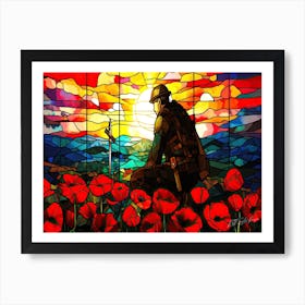 Soldier Memorial - WWII Stained Glass Art Print