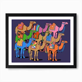 Landscape Colorful Desert Camels Colourful Morroco Sahara World Traveller Dubai Africa Art Print