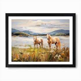 Horses Painting In Scottish Highlands, Scotland, Landscape 1 Art Print