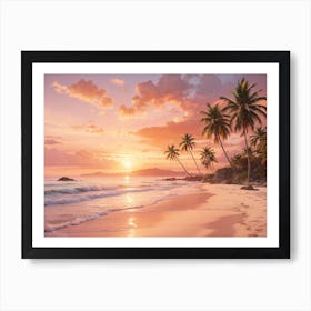 Golden Horizon: Tranquil Sunset by the Coast Art Print