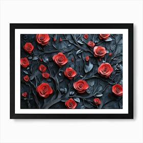 Red Roses On A Black Background Art Print