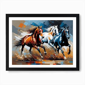 Modern Horse Art, 3 horses 1 Art Print