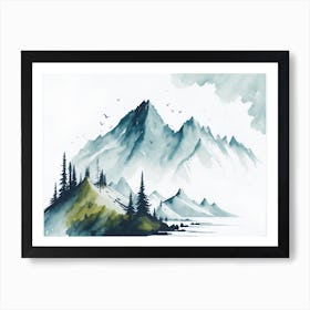 Mountain And Forest In Minimalist Watercolor Horizontal Composition 338 Art Print