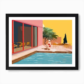 Woman By The Pool, Hockney Style Art Print