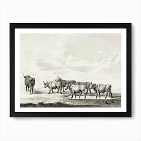 Group Of Six Bulls, Jean Bernard Art Print